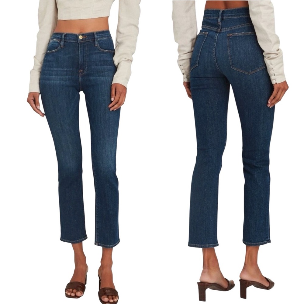 Frame Le High Straight Leg High Rise Jean in York Dark Wash EUC 26